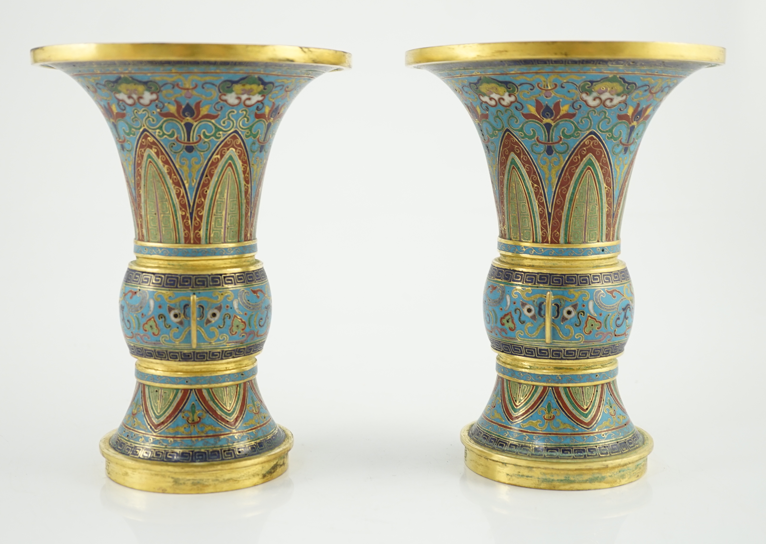 A pair of Chinese cloisonné enamel beaker vases